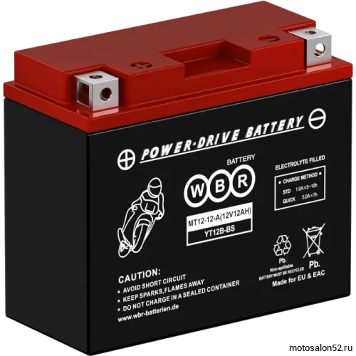АКБ WBR MT1212 MT12-12-A 12V 12Ah, Размеры: длина 150 мм, ширина 70 мм, высота 130 мм 