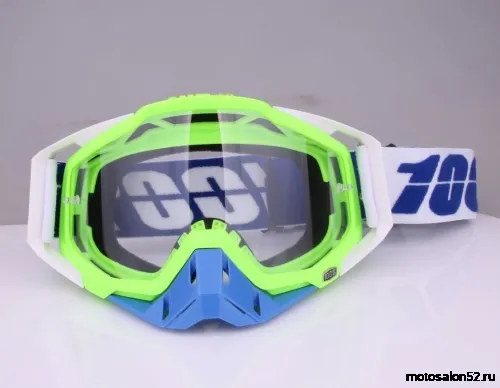 Очки мотокросс 100% white/green/blue прозрачное стекло replic 