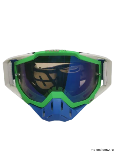 Очки мотокросс 100% green/white/blue replic 