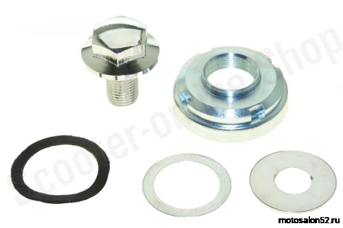 Гайка вилки руля верхняя (M24х1мм), гайка корончатая (М22х1мм), шайба d24, пыльник верхний и нижний  