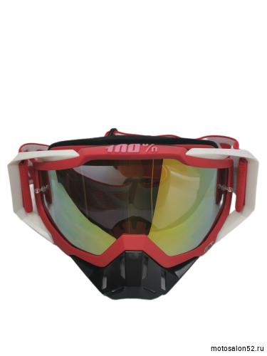 Очки мотокросс 100% red/white желтое стекло replic 
