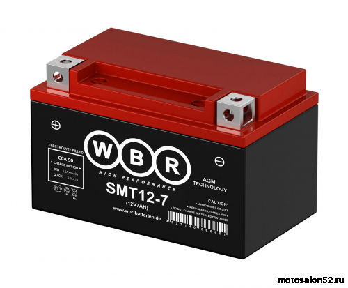 АКБ WBR MT1207 SMT12-7 12V 7Ah, Размеры: длина 150мм, ширина 87мм, высота 93мм