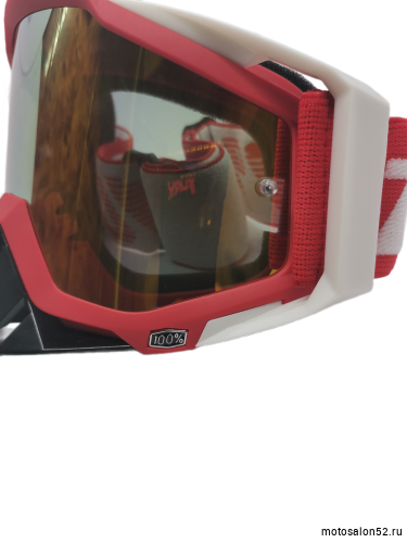 Очки мотокросс 100% red/white желтое стекло replic  фото 4