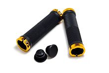 Ручки руля 130мм, резина, с двумя грипстопами, с заглушками (золотые) (H-G 119) 