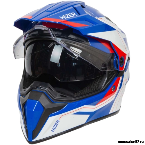 Шлем HIZER J6808 #3 white/blue/red (2 визора) размер S 