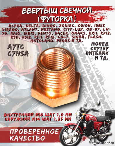 Ввертыш свечной (футорка) (C7HSA) М10*1,0/М14*1,25 