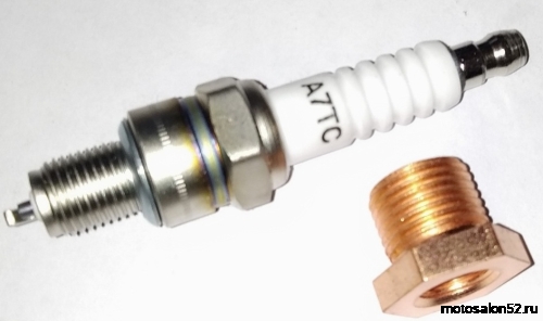 Ремкомплект головки цилиндра (ввертыш+свеча зажигания A7TC) мопеда, питбайка, скутера  фото 4