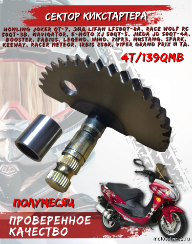 Сектор зубчатый кикстартера (полумесяц) 139 QMB колесо R10 L=55 mm CN 
