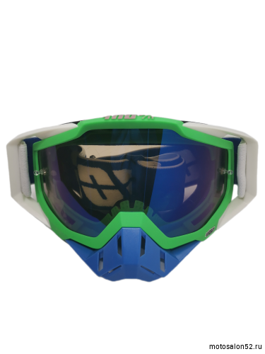Очки мотокросс 100% green/white/blue replic 