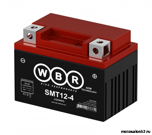 АКБ WBR MT1204 SMT12-4 12V 4Ah, Размеры: длина 113мм, ширина 70мм, высота 85мм