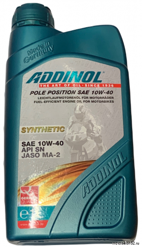 Масло 4Т ADDINOL Pole Position SAE10w-40 API SP JASO MA-2 100% SYNTHETIC 1л